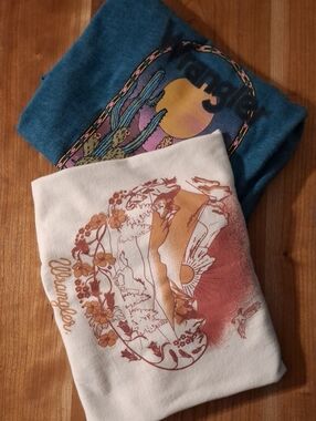 Set Of Two Women's Wrangler Graphic Crop Tees- White and Teal